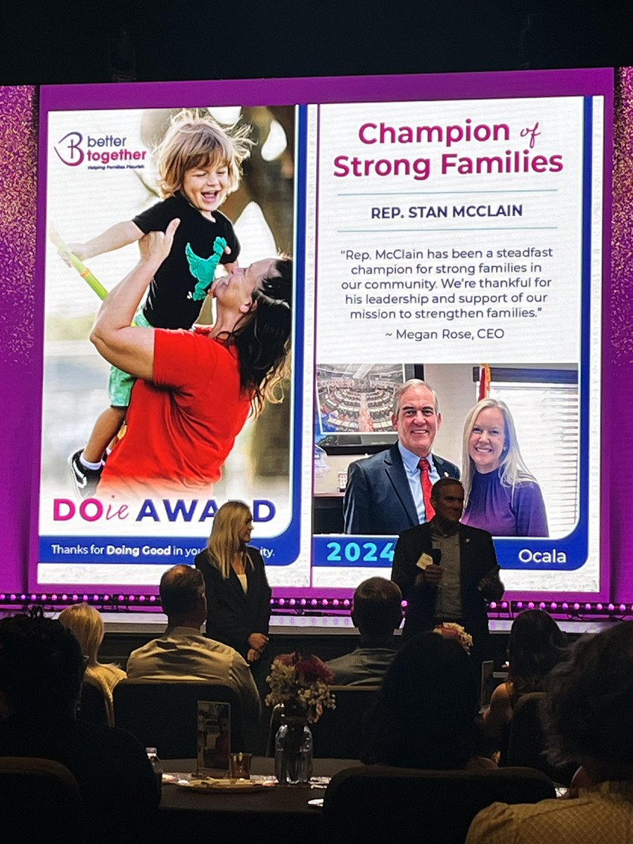 It was an honor to receive the Champion of Strong Families award from @BTogetherOrg last night. They are doing incredible things throughout Florida! They keep families together & children out of foster care by providing them with a temporary loving home & helping their parents.