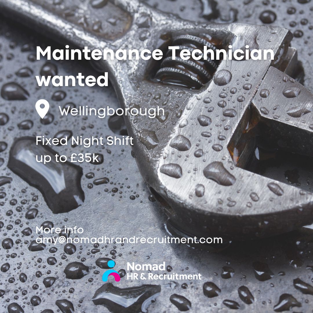 #jobalert

🔧 Maintenance Technician 🔧
📍 #Wellingborough NN8
💰 Up to £35k for night shift 7pm - 7am / 3 on 3 off

Responsible for the throughput and maintenance of the tray washing process machinery on the night shift. 

Immediate start available 👉 tinyurl.com/bdhanvr6