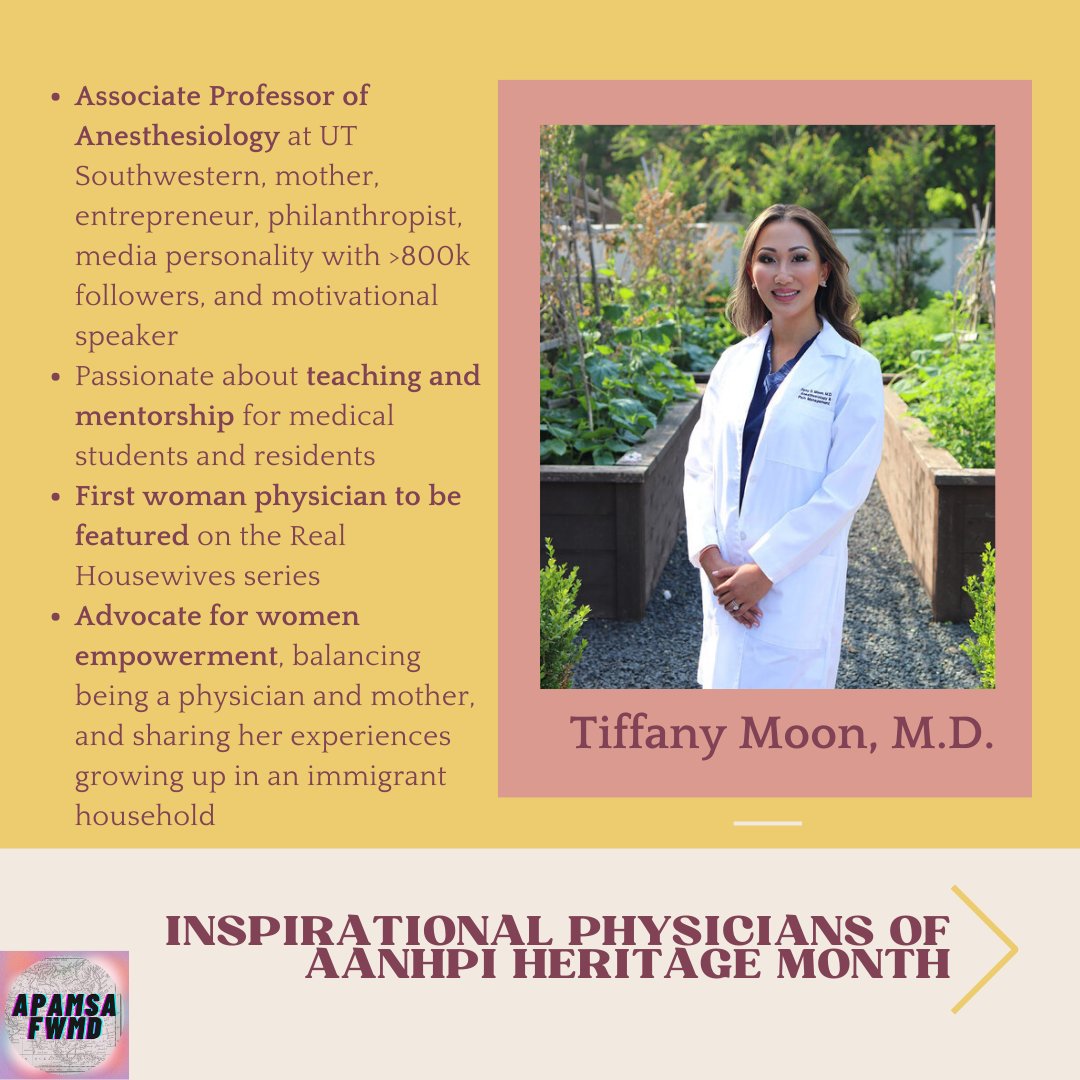 This #aanhpiheritagemonth, we are celebrating inspirational AANHPI physicians! Today, <a href="/ltyh_med/">Lauren Hui, MS</a> is highlighting Dr. Tiffany Moon, an Associate Professor of Anesthesiology at UT Southwestern.