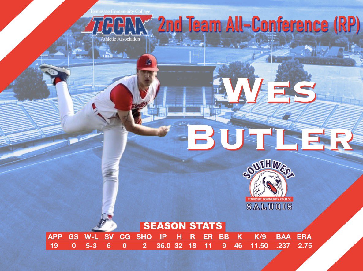 Congratulations to RHP Wes Butler (<a href="/ButlerWes7/">wes butler</a>) for being named 2nd Team All-Conference in the TCCAA! 💪

#SaluqiPride