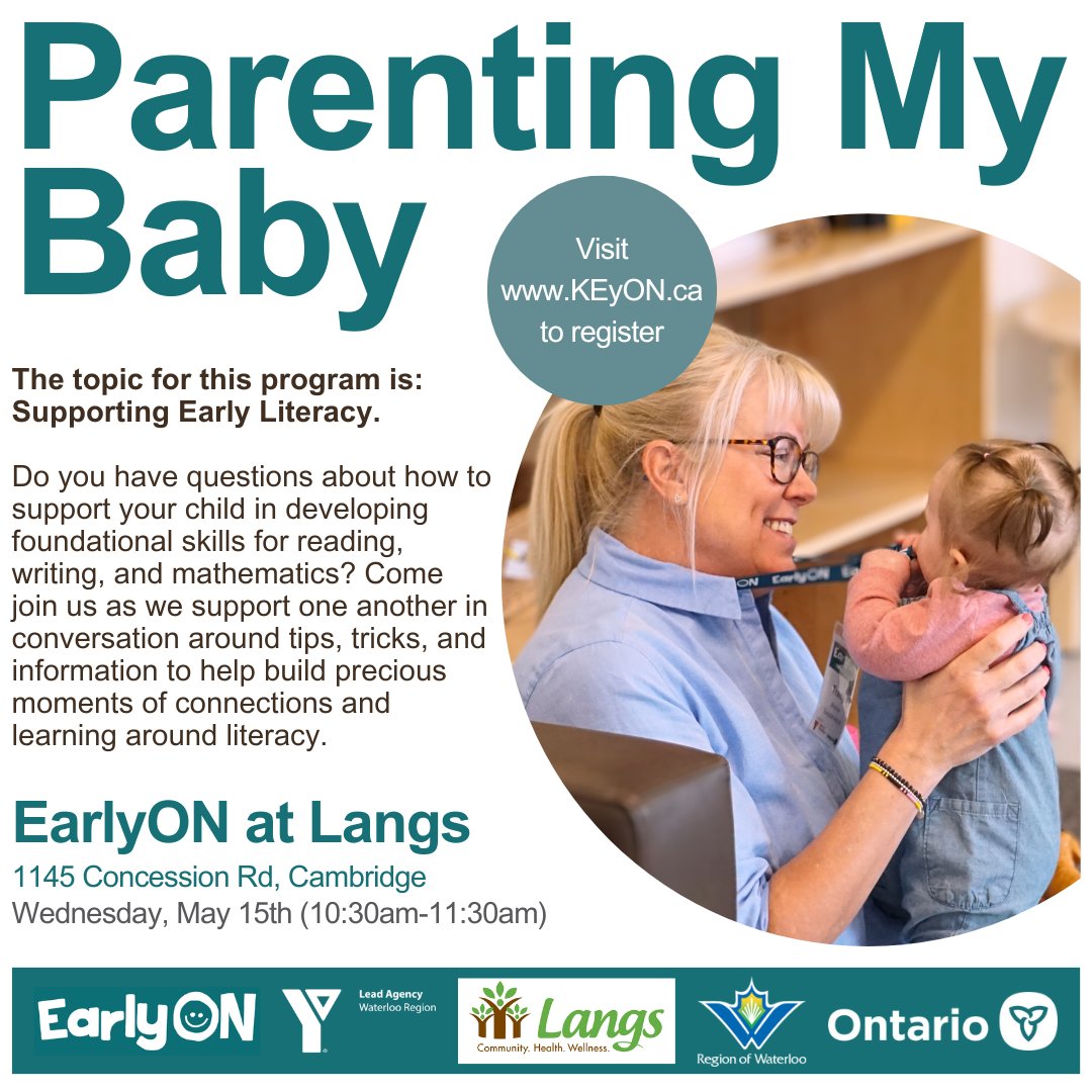We invite you and your #baby to come out and meet other families with #babies for discussion around a variety of topics! Register for #free for the next session at KEyON.ca
