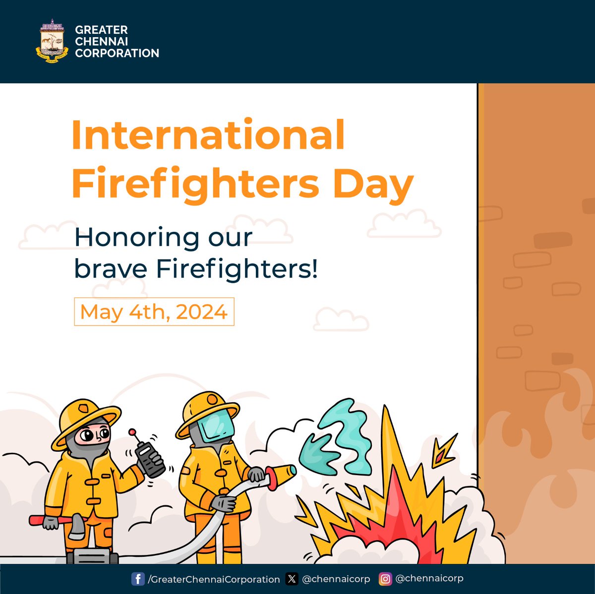 Hey #Chennai,

Today we honor the brave firefighters who risk their lives to keep us safe. Thank you for your courage, dedication, and sacrifice! 

@RAKRI1 
#InternationalFirefightersDay
#ChennaiCorporation
#HereToServe