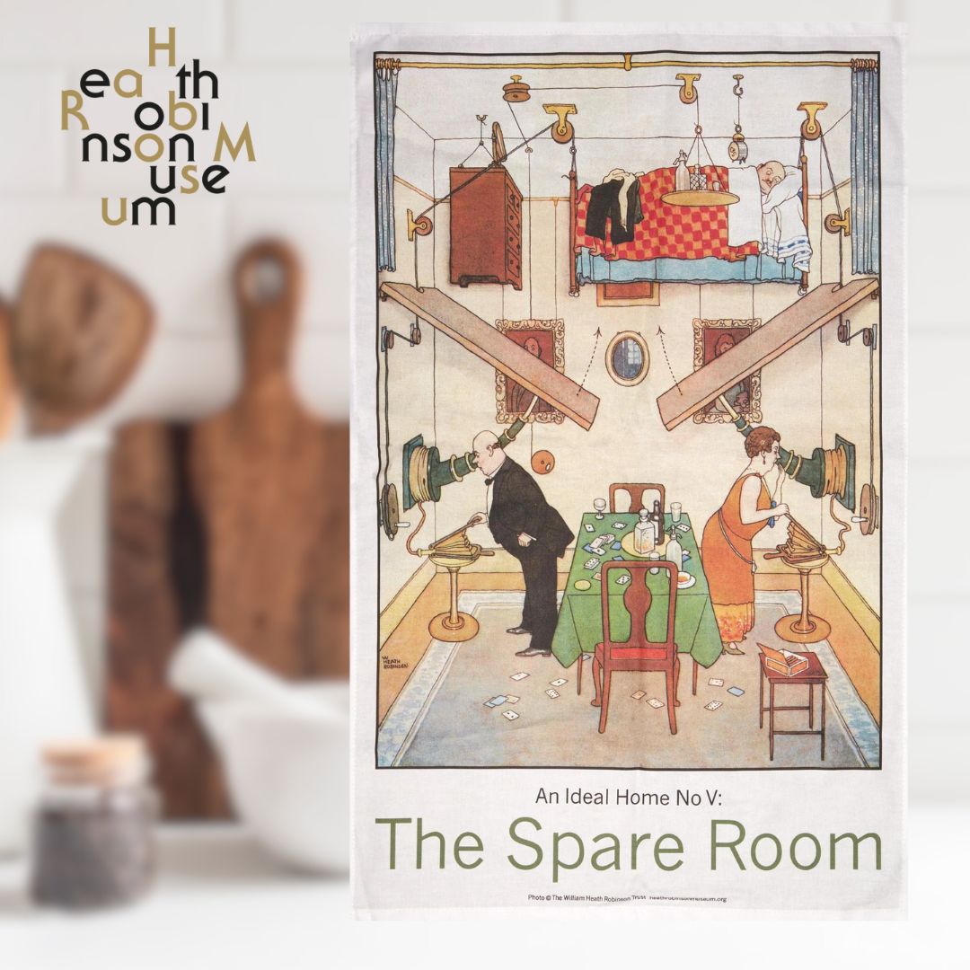 Add a sprinkle of Heath Robinson
magic to life with the 'Spare Room' Tea Towel. Brighten
up a loved one's day, available now online and at our
Museum Shop!

👉shop.heathrobinsonmuseum.org/collections/ho…

#simplethings #giftideas #heathrobinson #museum
#pinner #pinnerarts #harrow #harrowarts