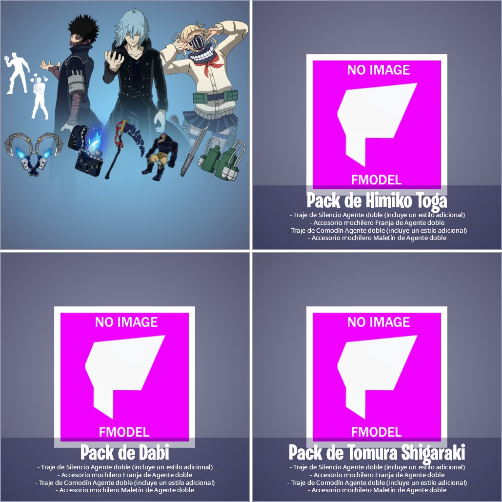 Información de las skins de Fortnite x My Hero Academia: - Hay un lote que incluye TODOS los cosméticos de golpe. - Aparte de eso, también hay un lote para cada skin y parece que funcionarán de forma similar a Avatar, por ejemplo no puedes comprar el pico de Shigaraki por…