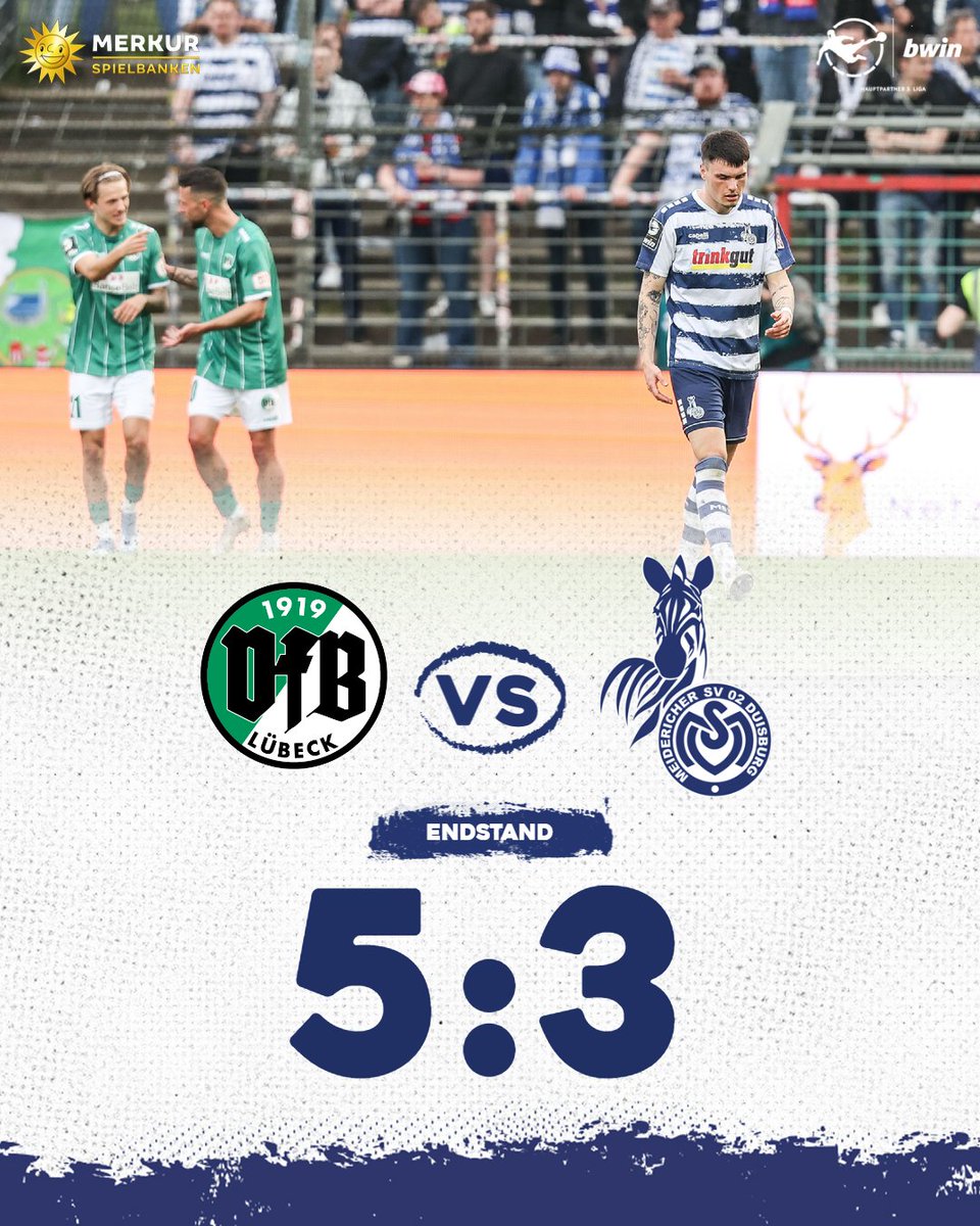 90' + 6 Schlusspfiff. Unsere Zebras verlieren mit 3:5 beim VfB Lübeck. 5:3 | #VFBMSV #3Liga