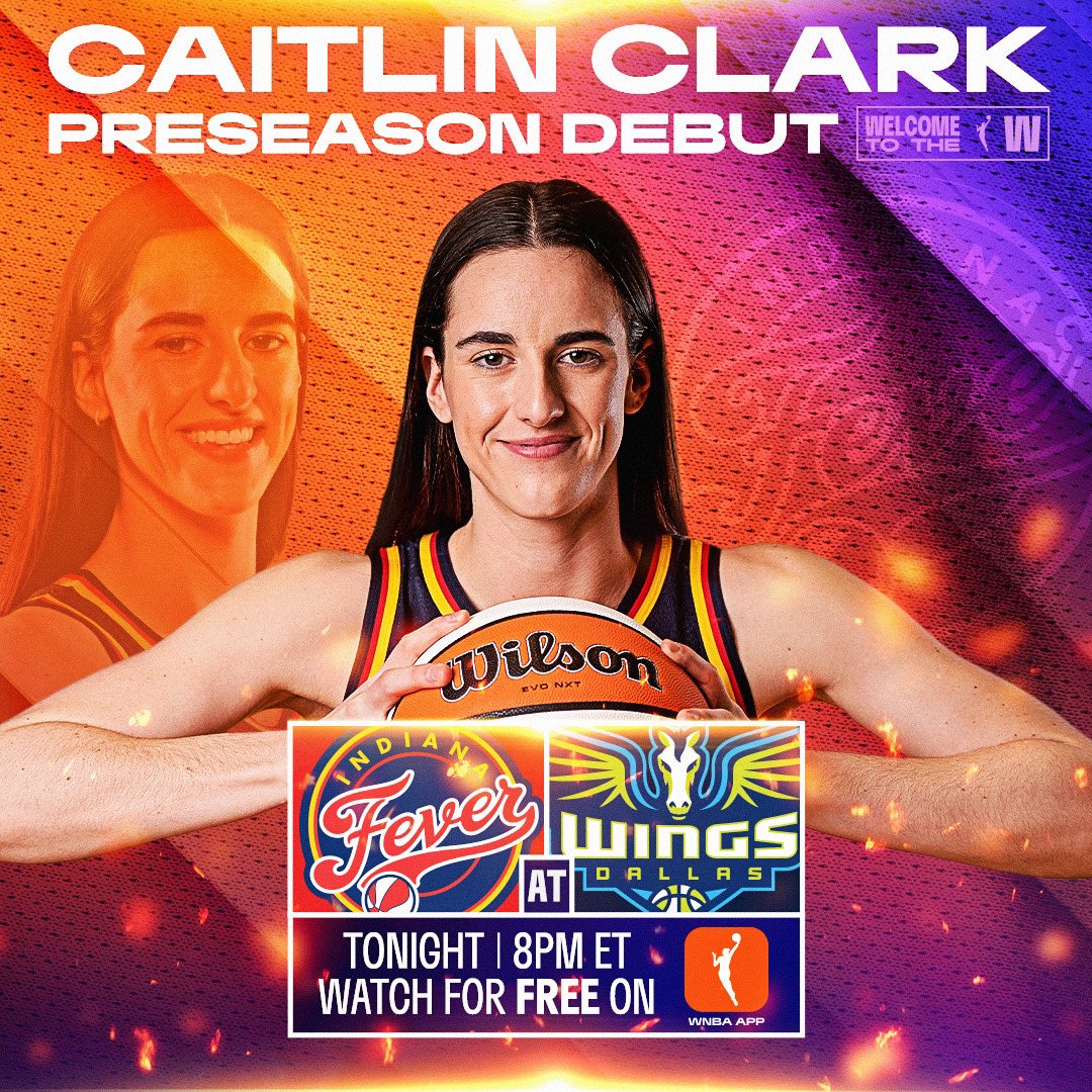 The time is NOW 🌟 Tune in to watch @CaitlinClark22 as she makes her debut tonight vs the @dallaswings at 8pm/et. Watch free on the WNBA App. 📲: wnba-app.smart.link/2jaftrlrl