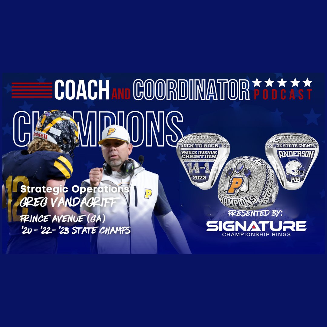 Coach and Coordinator Podcast is featuring the amazing Greg Vandagriff! The 3X state Championship Head Coach at Prince Avenue Christian High School is also a Signature Champion. 🏆 Check it out at the link below! #RingSZN #Champion #SignatureChampions 🏈 signtu.re/3UL2s07