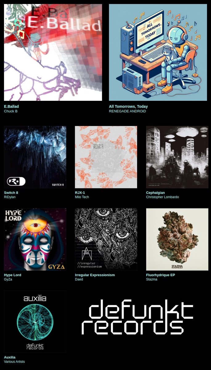 Defunkt Records (@defunkt_records) on Twitter photo Happy BandCamp Friday! It's a wonderful day to support indie labels and artists as 100% of the proceeds go directly to the label. 
Grab our latest release: Chuck B - 'E. Ballad' EP or check out our past releases. 
Your support keeps the underground community thriving! π₯ Happy BandCamp Friday! It's a wonderful day to support indie labels and artists as 100% of the proceeds go directly to the label. 
Grab our latest release: Chuck B - 'E. Ballad' EP or check out our past releases. 
Your support keeps the underground community thriving! π₯
