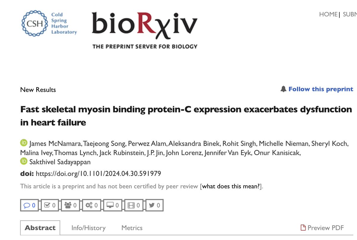 We are thrilled to share our latest article entitled ‘Fast Skeletal Myosin-Binding Protein-C (MyBPC) Exacerbates Cardiac Dysfunction in Heart Failure.’
biorxiv.org/content/10.110…
<a href="/JamesMc2327/">James McNamara, PhD</a>, <a href="/Rohit030687/">Rohit Singh</a> <a href="/theperfectdose1/">Jack Rubinstein</a> <a href="/1jvaneyk/">jennifer van eyk</a>
