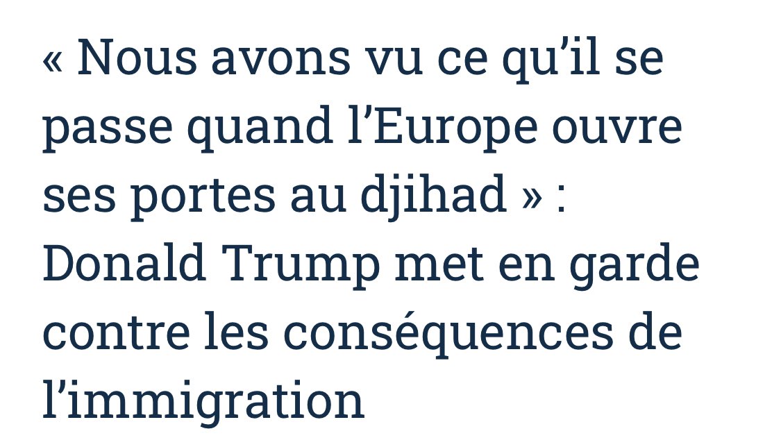 🔴 Donald #Trump aborde le problème migratoire en #Europe : l’#UE a selon lui ouvert ses portes à l’islamisme, le laxisme judiciaire, et l’accueil en Europe des lobbys radicaux soutenus par les #FrèresMusulmans, associations pro-califat comme #MuslimInteratkiv qui a récemment