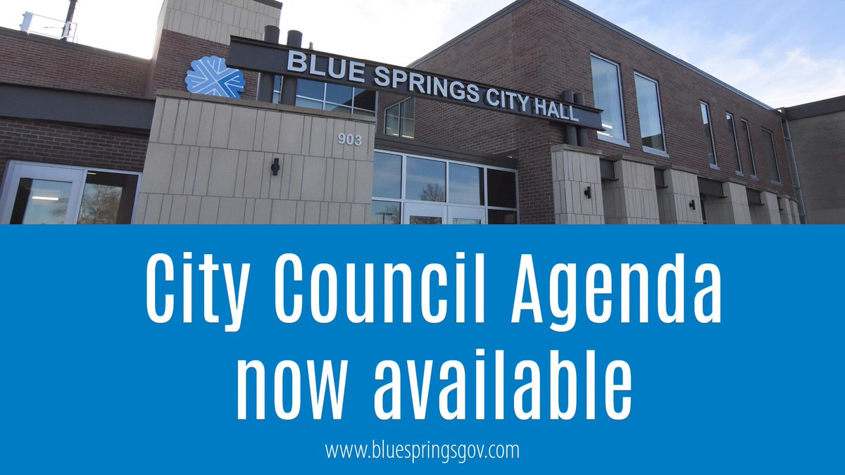 The Monday, May 6, 2024, City Council Meeting Agenda is available. You can view it here: bluespringsgov.com/AgendaCenter/V… The meeting can be viewed live on our website at buff.ly/3l9esFTand our YouTube channel and will be re-broadcast on Comcast Channel 7 and AT&T Channel 99.