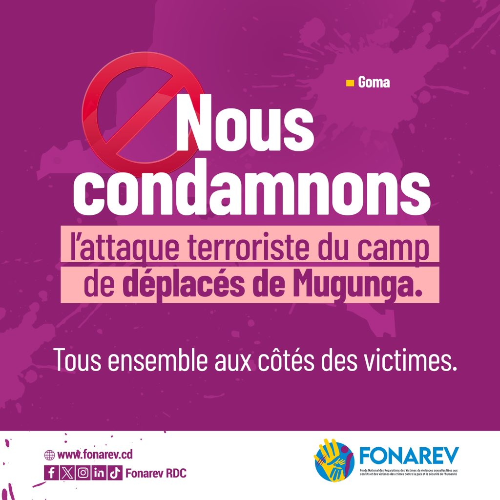 Le FONAREV condamne fermement cette attaque meurtrière perpétrée par des groupes armés ennemis de la République, qui ont lancé des bombes au camp de déplacés de Mugunga à Goma, causant la mort de plusieurs personnes, dont des enfants. Nos équipes sont aux côtés des victimes pour…