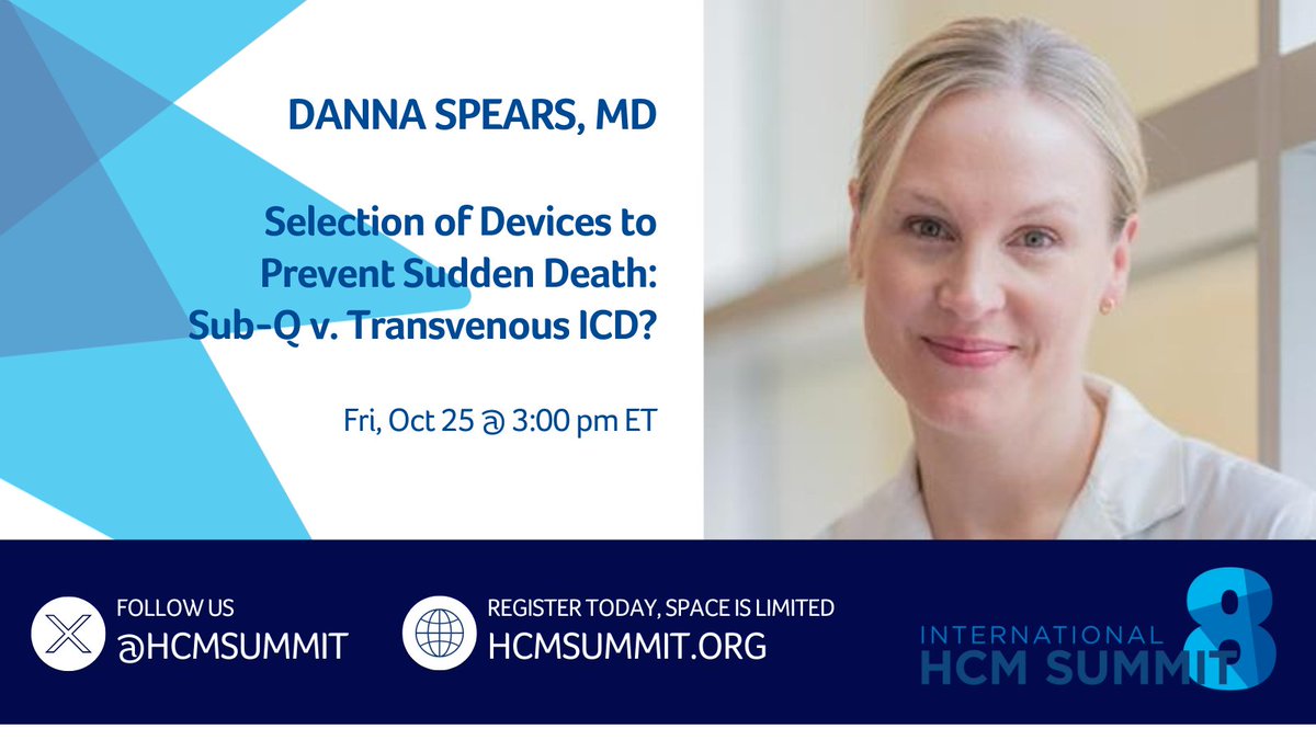 Join us at #HCMSummit8 Oct 25-27 in Boston to hear @dannaspears tackle the crucial topic: 'Selection of Devices to Prevent #SuddenDeath: Sub-Q v. Transvenous #ICD?' Don't miss out! Tickets: hcmsummit.org. #cardiotwitter #suddencardiacdeath #hypertrophiccardiomyopathy