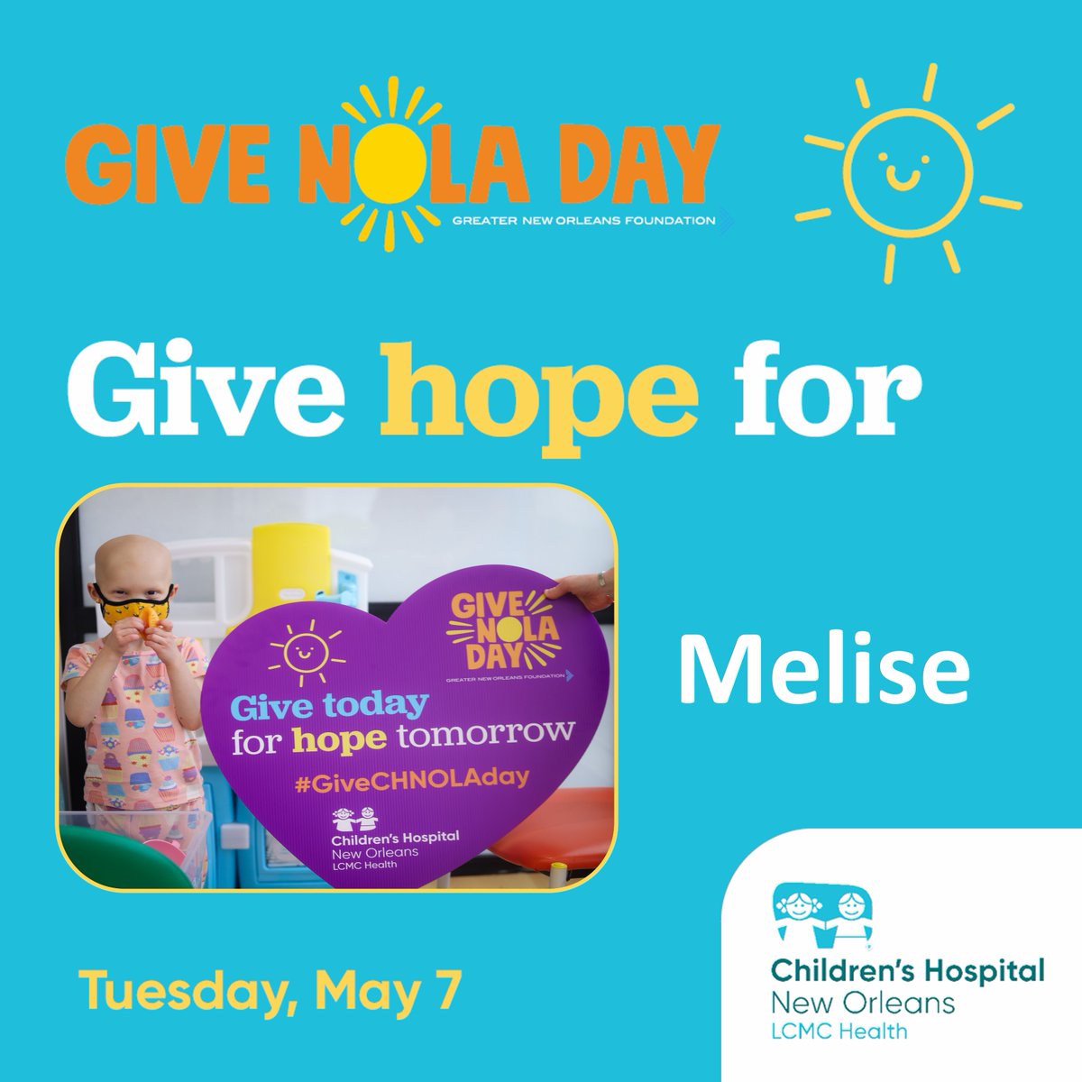 4 DAYS to #GiveCHNOLA Day, but you can schedule your gift today for kids like Melise. Help us continue to care for every child, regardless of his or her family’s ability to pay. Schedule at givenola.org/chnola. @GNOFoundation