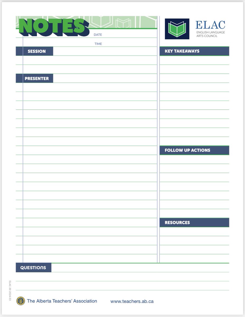 <a href="/ABELATeachers/">ELAC</a> new notepads (Thanks <a href="/albertateachers/">Alberta Teachers' Association</a> Document Production team) are being filled thanks to great presenters sharing ridiculously awesome content and resources. Loving #elac2024.