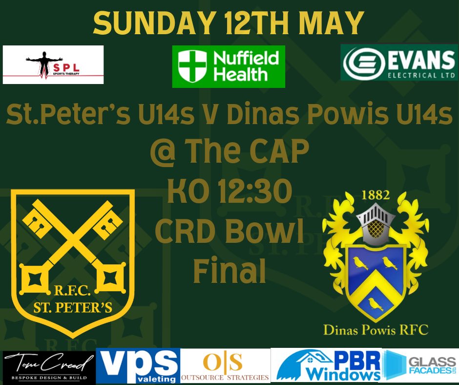 Get down the CAP to support our Rocks U15s & U14s in their @CardiffRugbyCup finals. U15s play @porthquinsrfc in the cup on Saturday 2pm KO U14s play @DinasPowysRFC in the bowl on Sunday 12:30pm KO Good luck to everyone involved 💚🖤 #upparocks @StPetersMandJ @StPetersYouth3