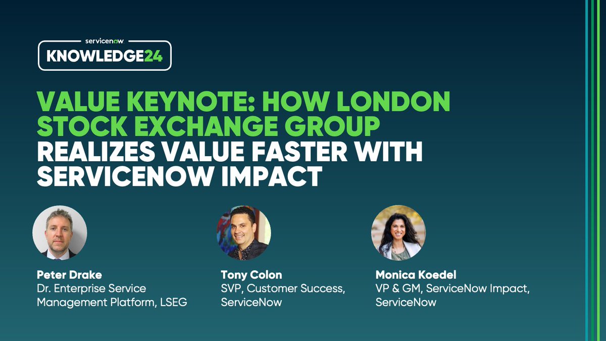 Want to know the secret to achieving value faster? Be sure to add this value keynote to your #Know24 agenda to hear how the London Stock Exchange Group utilizes ServiceNow Impact to maximize and accelerate the return on their ServiceNow investment. spr.ly/6014jTvUE