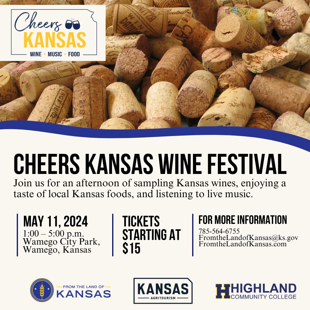 Join in an afternoon filled with sampling delightful Kansas wines, tasting local Kansas foods, and enjoying live music entertainment. Get your tickets today for the Cheers Kansas event. #ToTheStarsKS Hosted by @FromtheLandofKS and the @highlandcc V&E Program.