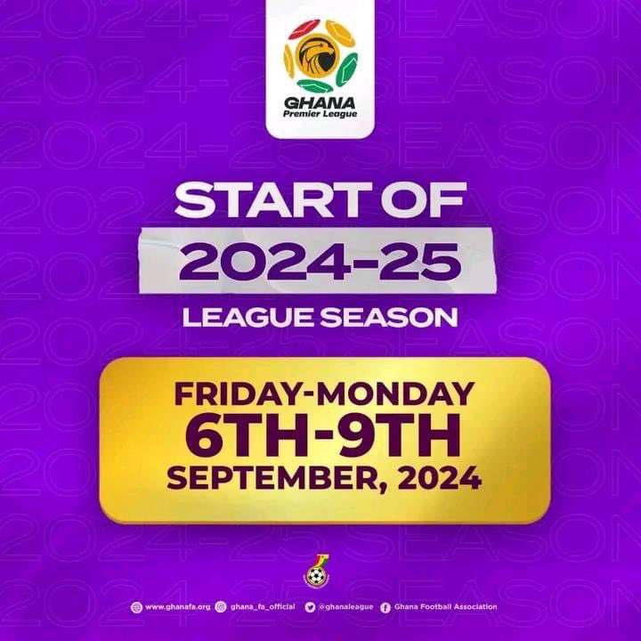 🚨#Official & #Confirmed: The 2024/25 Ghana Premier League season will start on September 6, 2024.

⏳127 Days More