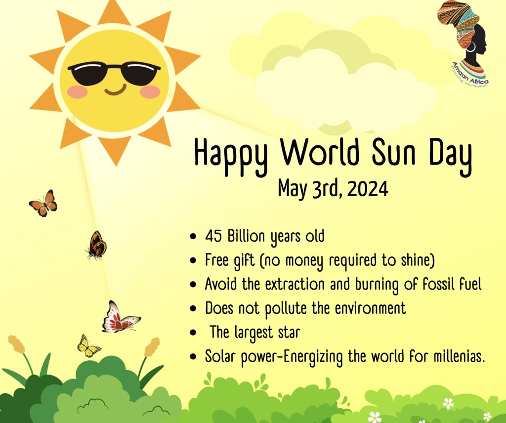 Happy World Sun Day 2024
#worldsunday #amaanafrica #worldsunday2024 #happyworldsunday #solar #solarenergy #renewableenergy #environmentalawareness #biggeststar #sun #sdg7 #sdg13 #fossilfuel #zeropollution #africa #cameroon #earth #people #animals #plants #sdg15 #sustainableenergy