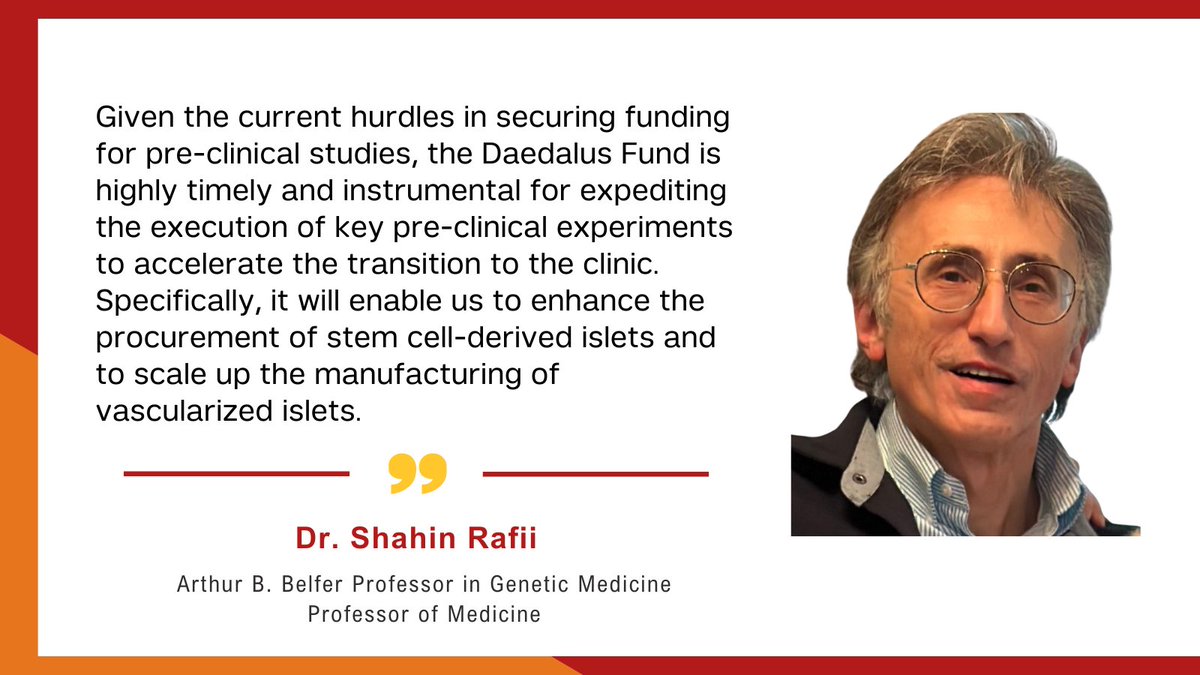 Dr. Shahin Rafii and his lab have engineered islet-specific endothelial cells that can adapt to & support stem cell-derived islets after they are transplanted to treat diabetes. @WCMDeptofMed