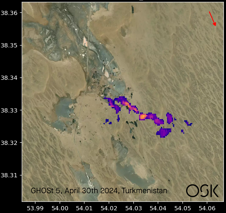 OSK satellites are methane leak ninjas! 
We monitor pipelines &amp; just spotted a leak in Turkmenistan...from SPACE! Data analyzed &amp; leak detected in 48 hours! 
#hyperspectral”