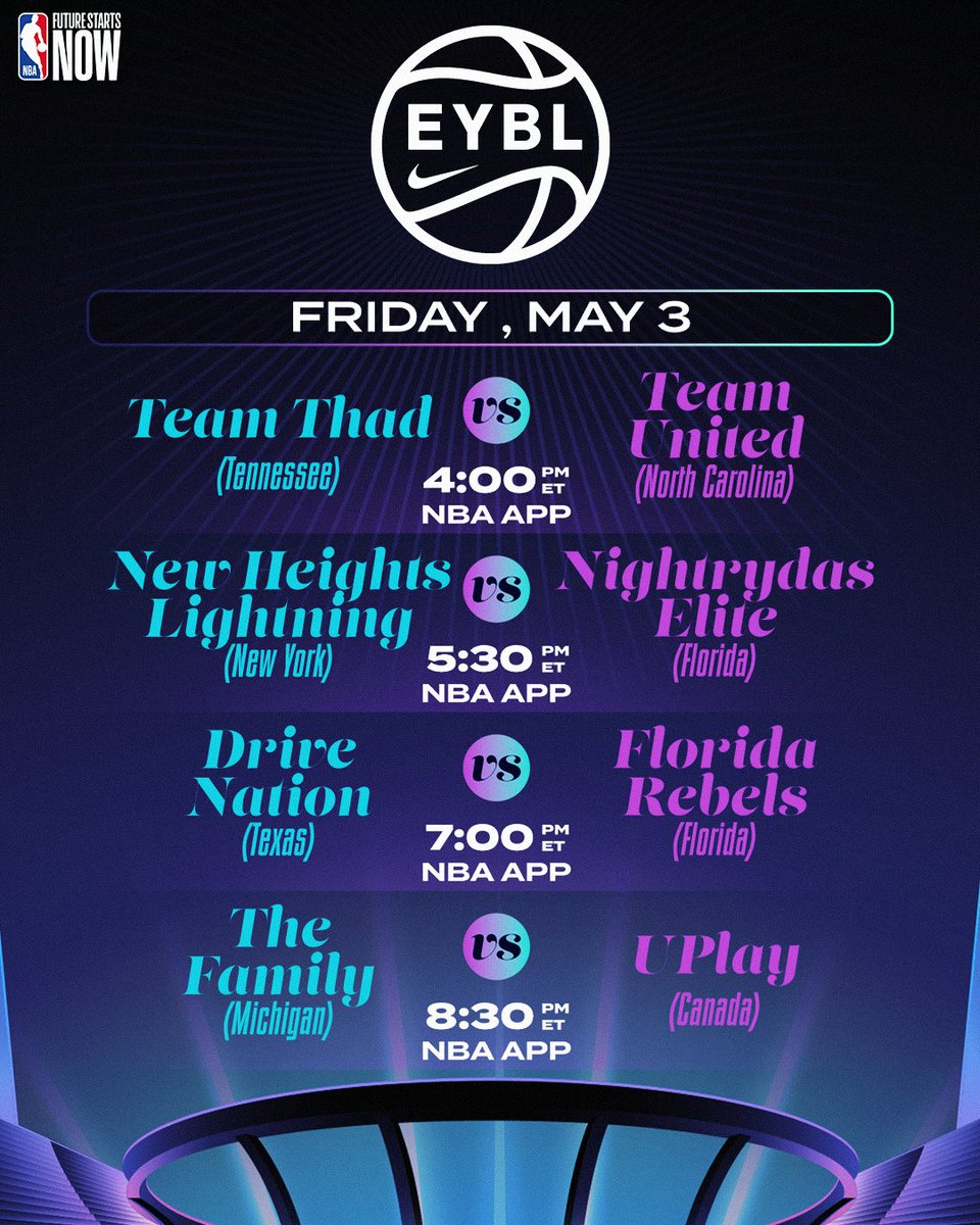 A weekend full of @NikeEYB hoops tips off today at 4pm/et on the NBA App! Watch top prospects Cameron and Cayden Boozer, Caleb Wilson, Darius Acuff Jr., Jasper Johnson, Trey McKenney and more during Session 2 in ATL 🍿 📲: link.nba.com/EYBL-ATL