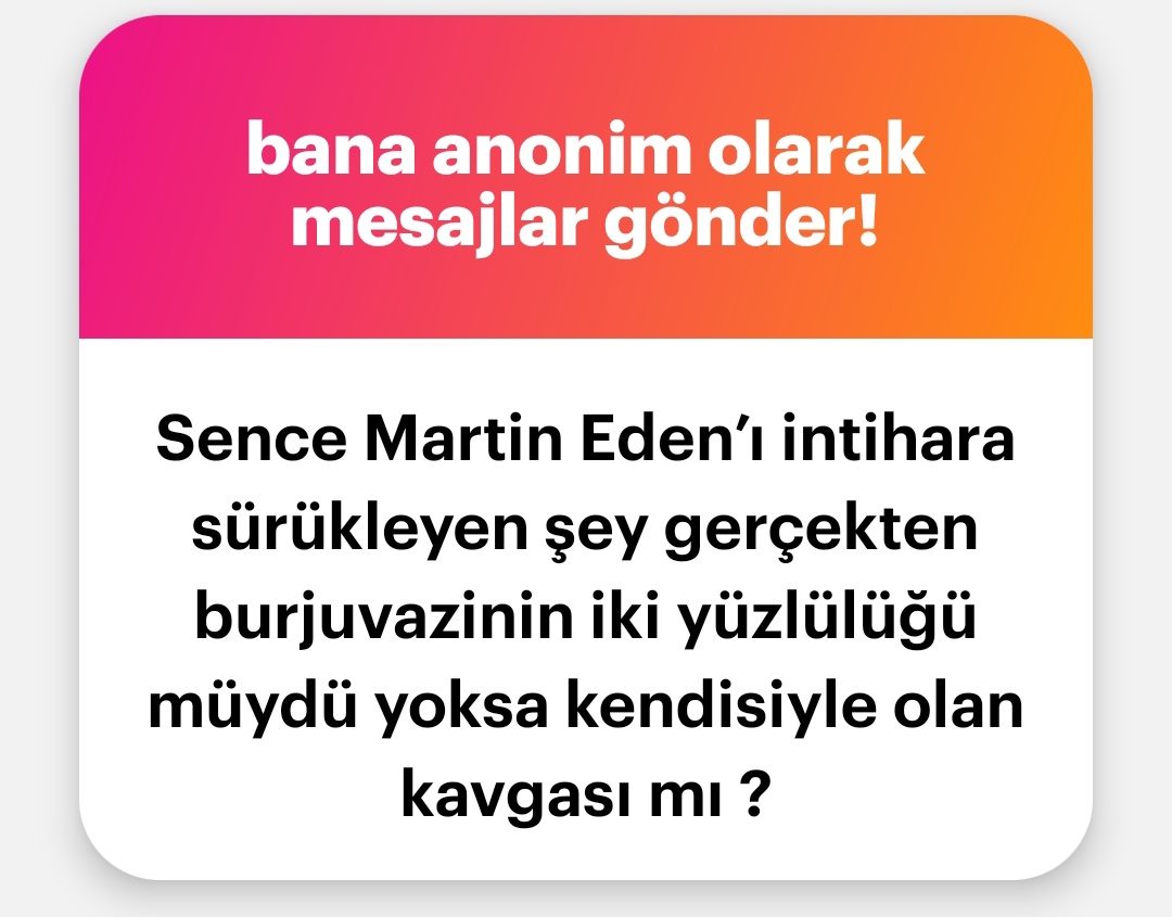 Bir aşk romanı gibi görünse de Martin Eden esasında bir sosyal çatışmayı anlatır her sey ruhta duyduğu aşkla başlıyor aradaki sınıf farkını kapamak burjuvaya girebilmek için kendini paralamasi bi noktada tükenmişlik sendromuna sokuyor aslında martinin de iki yüzlülüğü var çünkü