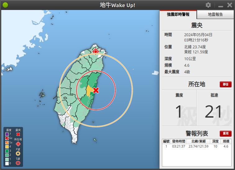 台北預估震度 1 級
2024-05-04 03:21:37 (UTC+8)
#地震 #地震速報 #台灣 #earthquakes #Earthquake #Taiwan