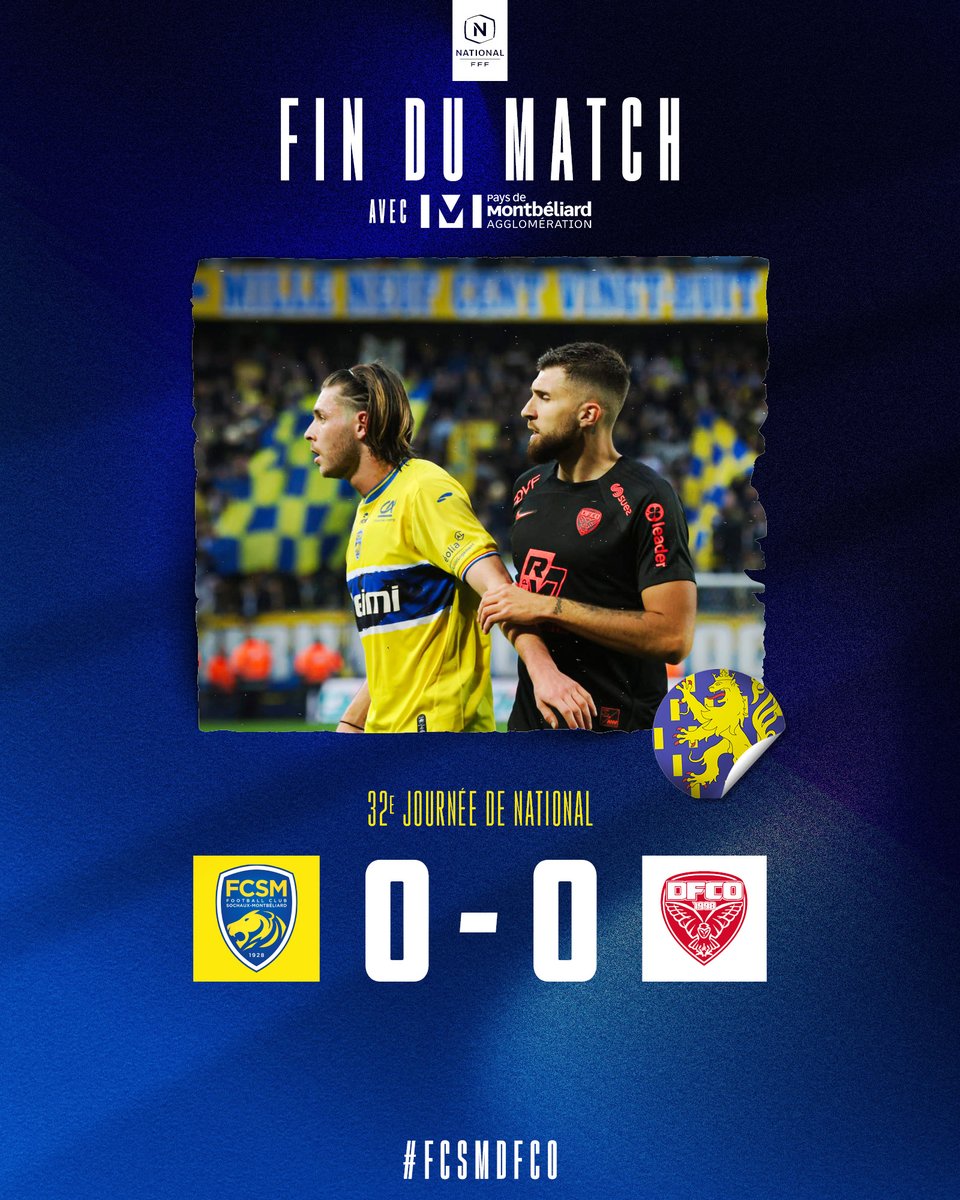 🏁 𝗙𝗶𝗻 𝗱𝘂 𝗺𝗮𝘁𝗰𝗵 ! Malgré quelques belles opportunités, les Sochaliens n'ont pas trouvé la faille ce soir contre le Dijon FCO et doivent se contenter du match nul au Stade Bonal 0⃣-0⃣ #FCSMDFCO