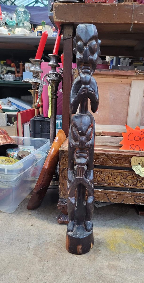 First rate wooden Totem, a bit grumpy looking but Collectable Curios love it! info@collectablecurios.co.uk #Totem #Wood #WoodCrafts #Collectables #Curios #Antiques #Trending #Home #PreLoved #SupportLocal #ShopVintage #Antiquing #VintageFinds #StGeorgesMarketBelfast
