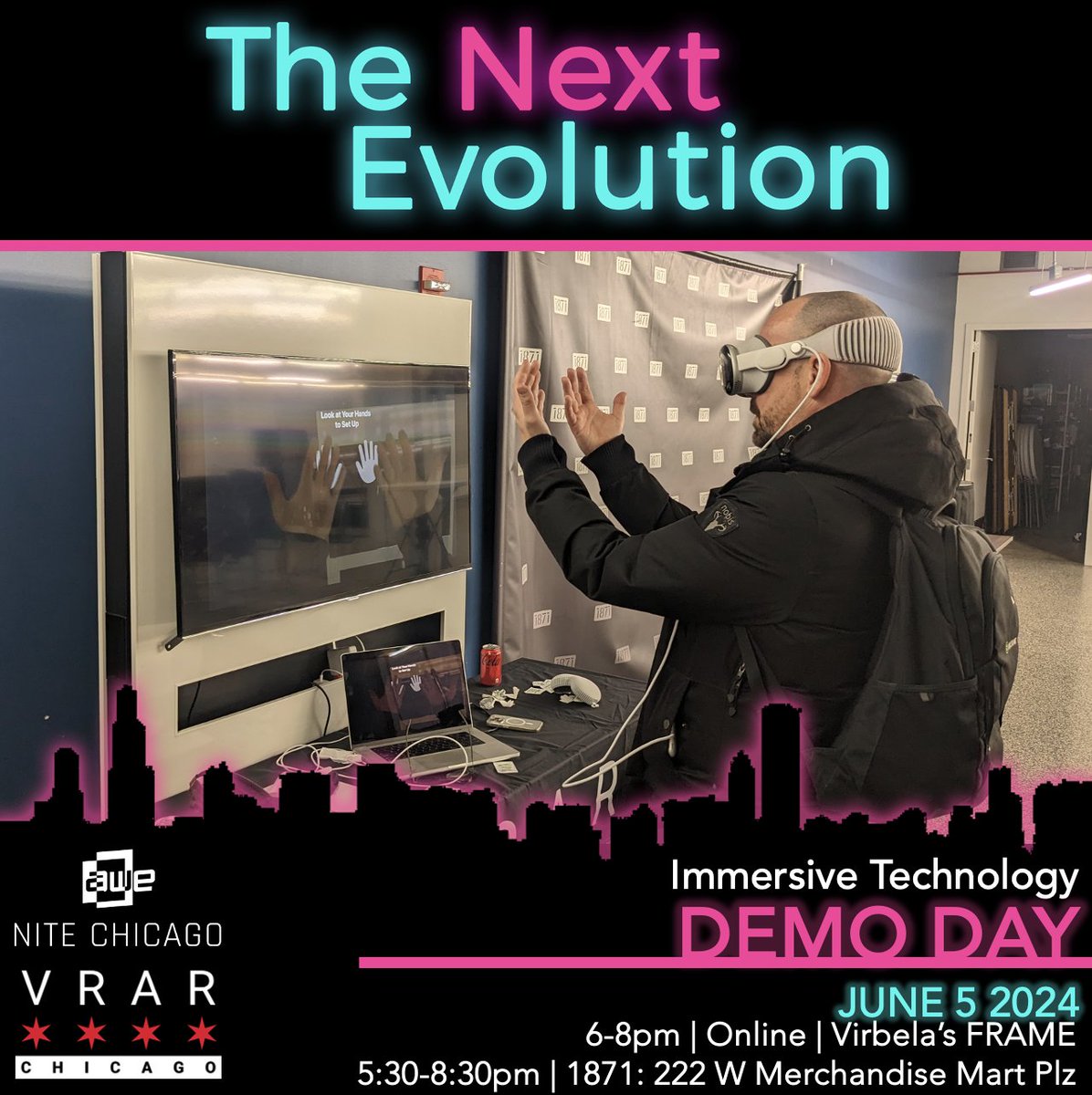 We are going to fill a room of the best representations of immersive technologies for the Chicago community to get their hands and eyes on. Free to Attend. 

#TheNextEvolution #AR #VR #SpatialComputing #Demonstration #Chicago #applevisionpro #apple #Meta #Lenovo #HTC #MagicLeap