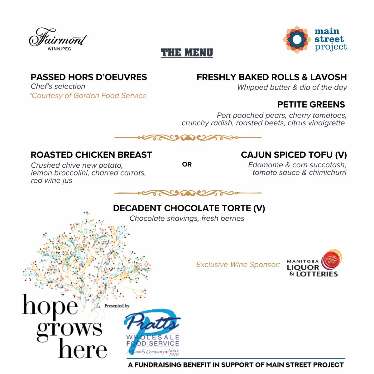 Unveiling the culinary delight that awaits you at the Hope Grows Here Gala presented by Pratts Wholesale Food Service on May 9th at the Fairmont Hotel! 🍽️ 🎟️Get your tickets now: ow.ly/cyhY50RmvIE #MSPBuildingStability #Winnipeg #Manitoba