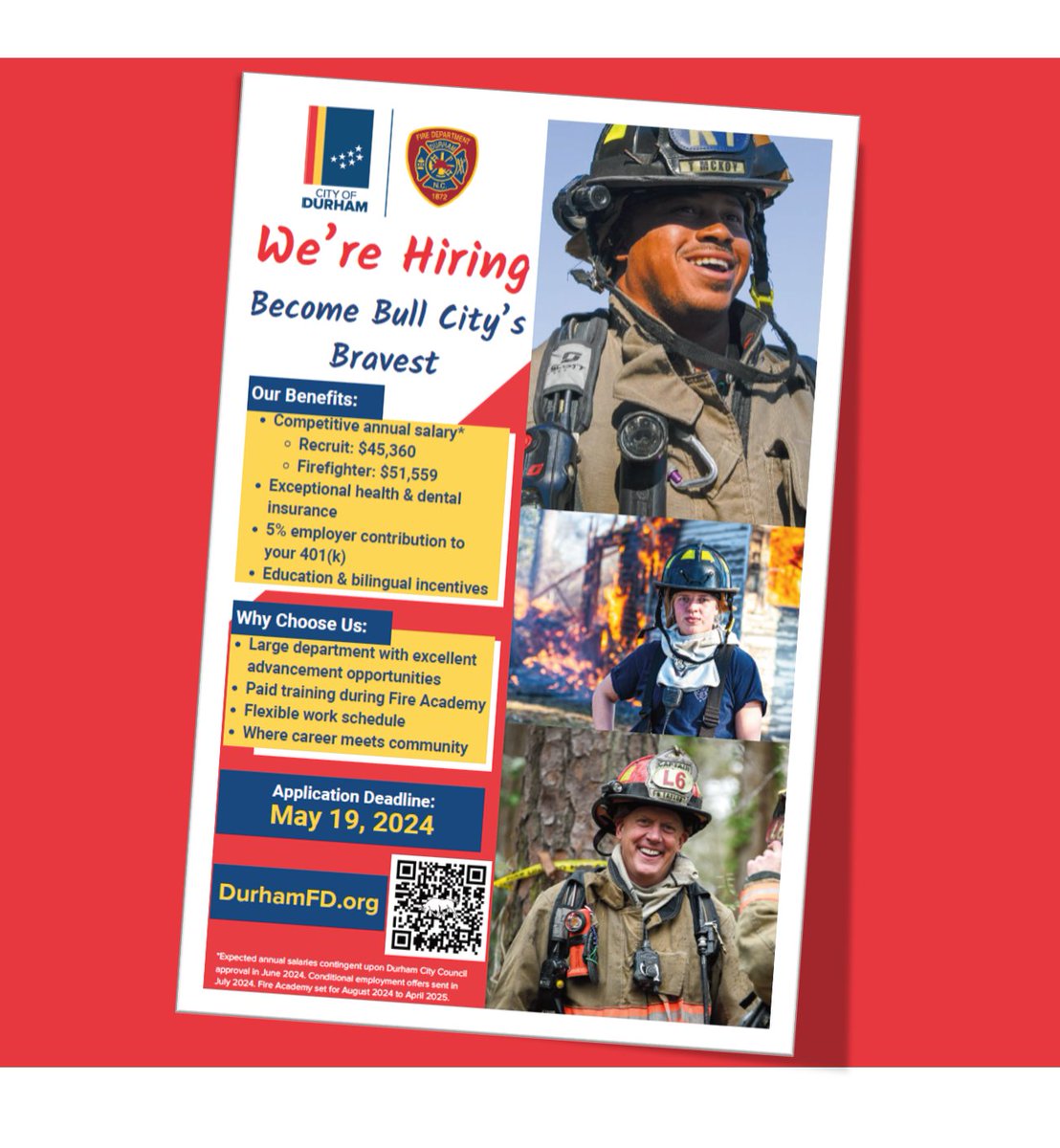 Come join the Fire Department ranked the #1 Coolest* in North Carolina!

*That ranking may be completely made up, but this opportunity is not.  Put in an application today!

--->DurhamFD.org

#BecomeBullCitysBravest