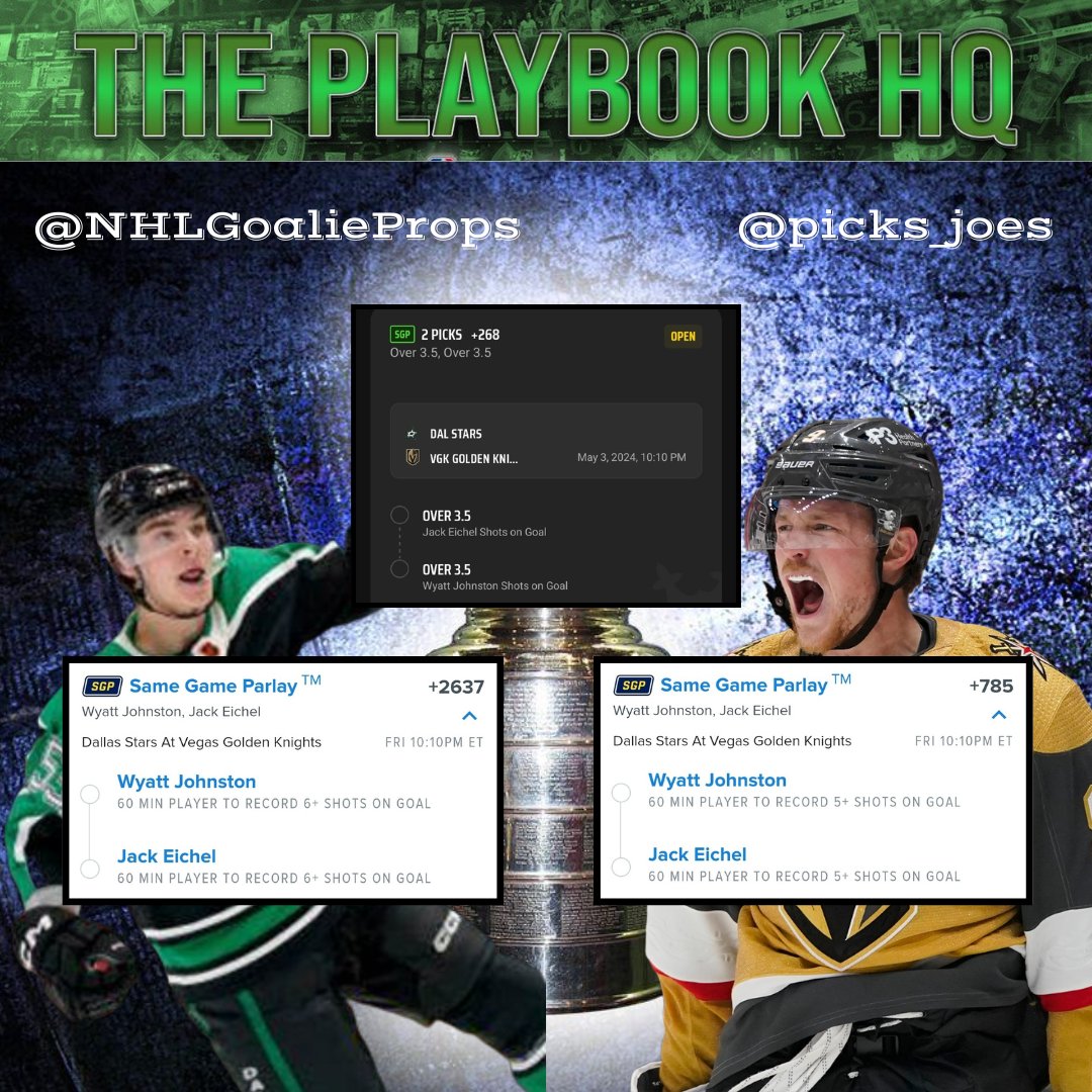 🪜SOG PARLAY LADDER🪜

@picks_joes & @NHLGoalieProps are bringing #GamblingX #gamblingtwitter a MASSIVE payday today!

Get the rest of the plays here
🔗Bit.ly/theplaybookhq

#SportsBettingX #FreePicks #freeplays #NHLPlayoffs2024 #nhlpicks #PlayerProps #FreeBetFriday