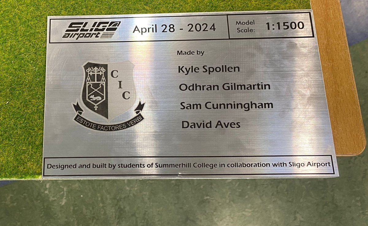 Congratulations to TY students David , Kyle, Samuel and Odhran on the unveiling of their 3D scale model of Sligo Airport at the weekend. Their model is now on display inside Sligo Airport for anyone to view. Many thanks to Noel Jennings from Sligo Airport for the opportunity.