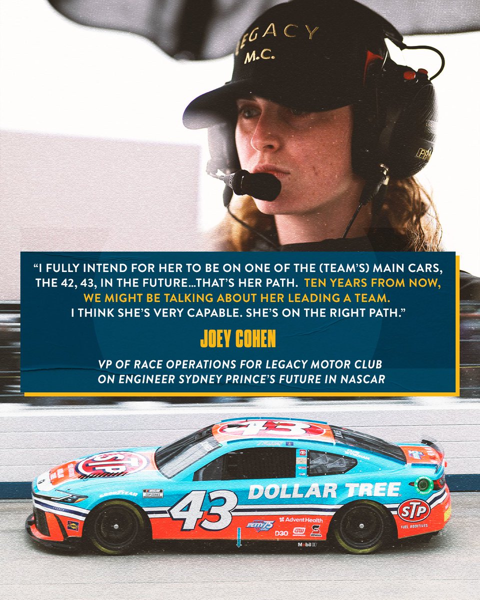 The future is bright for Sydney Prince. 🏁 As the only female race engineer on a pit box for this weekend's NASCAR race in Kansas, she received high praise from Legacy Motor Club.