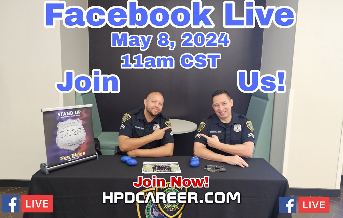 Facebook Live May 8, 2024 11am CST 
Join Us!
#joinus #JoinNow #HoustonPoliceDepartment