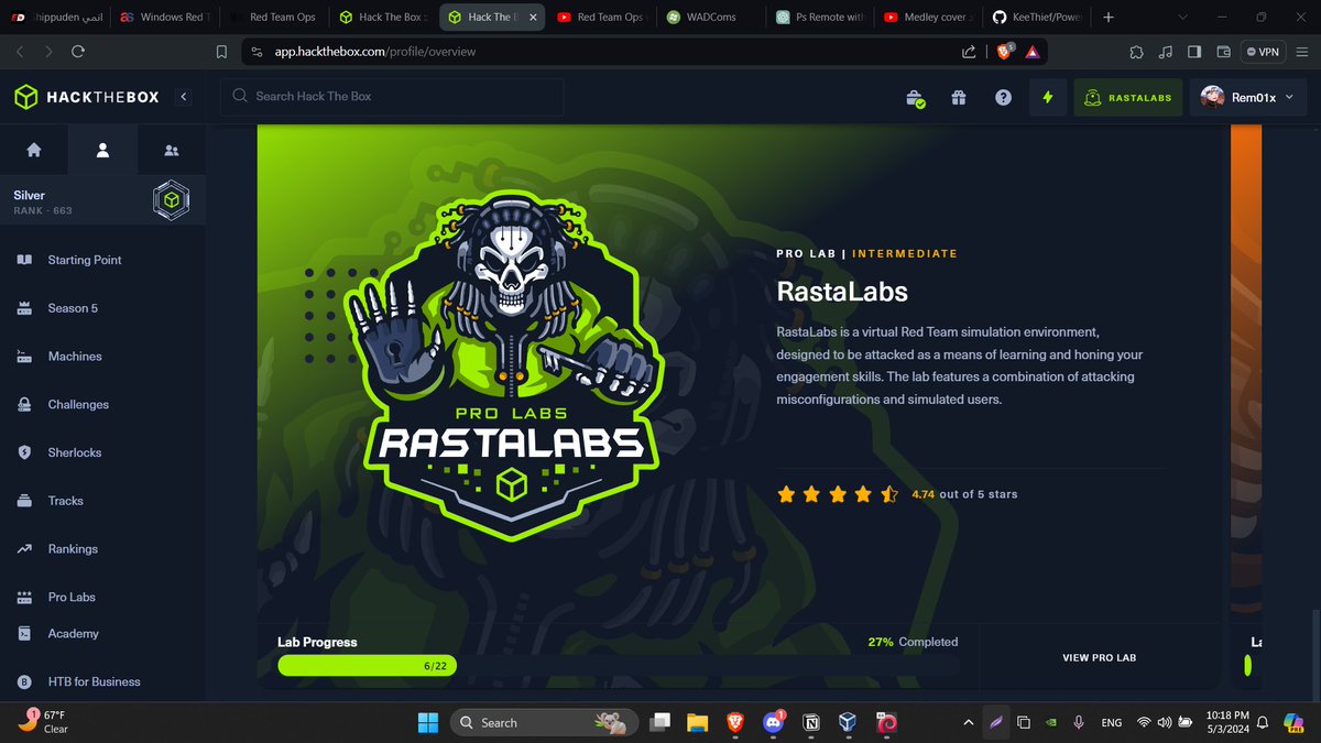 Just Completed 27% From HackTheBox RastaLabs 🧑‍💻
#OSEP #CRTO #CRTE #HackTheBox #RastaLabs