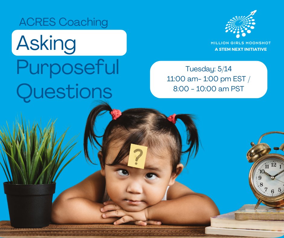 Calling all educators and youth mentors! 📚 Don't miss out on ACRES Coaching: Asking Purposeful Questions. Join us for this engaging session on 5/14 from 11:00 am - 1:00 pm EST / 8:00 - 10:00 am PST. Register now with code AC330PQ. bit.ly/3sx2E7S
