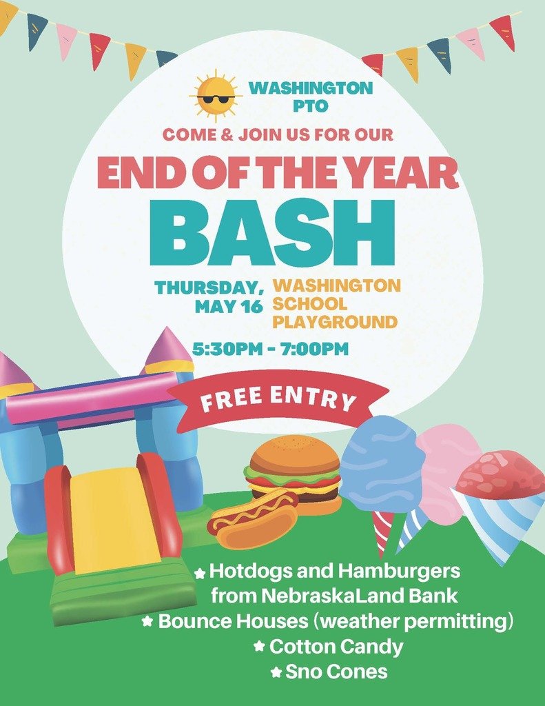 Washington PTO's End of the Year Bash!!
Family - Fun - Food - Sweet Treats - Bouncy Houses - and More! 
You do NOT want to miss this evening of fun. Here are the details:
#WAWildcats