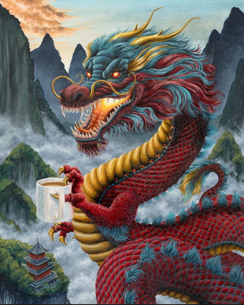 Zhulong #coffee by #HollySimental signed print on sale now! #dragon #art #coffee #coffeelover #coffeeshop #artwork #artist #painting #hift #giftideas #gifts #mothersday #mothersdaygift
