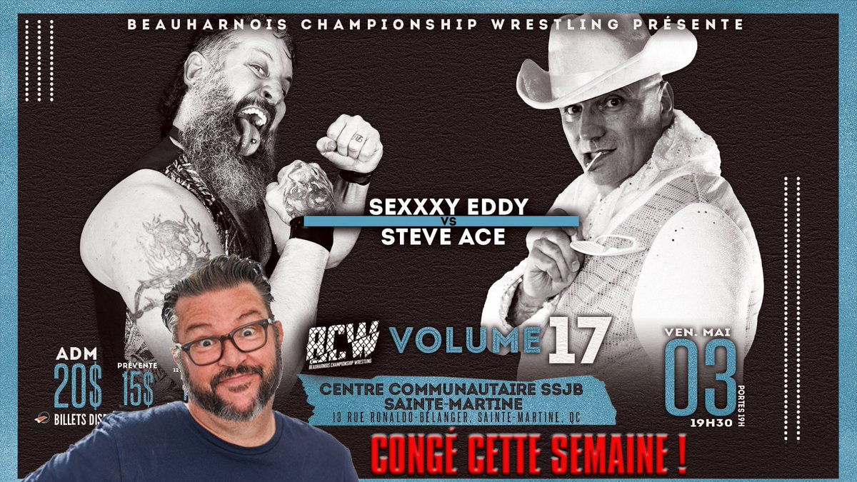 Je prend congé de vendredi soir cette semaine ! Pas de Touski Show !
Billeterie vers l'événement:
lepointdevente.com/billets/bcwvol…
À Dimanche !
#bcw #adorablesteveace #carrerond