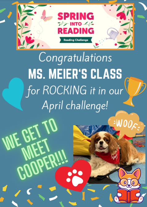 Congrats to Ms. Meier's 4th graders for winning our Beanstack🫘<a href="/zoobeanreads/">Beanstack</a> "Spring Into Reading" Challenge! 👏🎉These avid readers will get to meet Cooper, the therapy dog 🐕‍🦺🐶next week! 🩷📚#SeguinReads <a href="/SeguinISD/">Seguin ISD</a> <a href="/McQueeneyESISD/">McQueeney Elementary</a>
