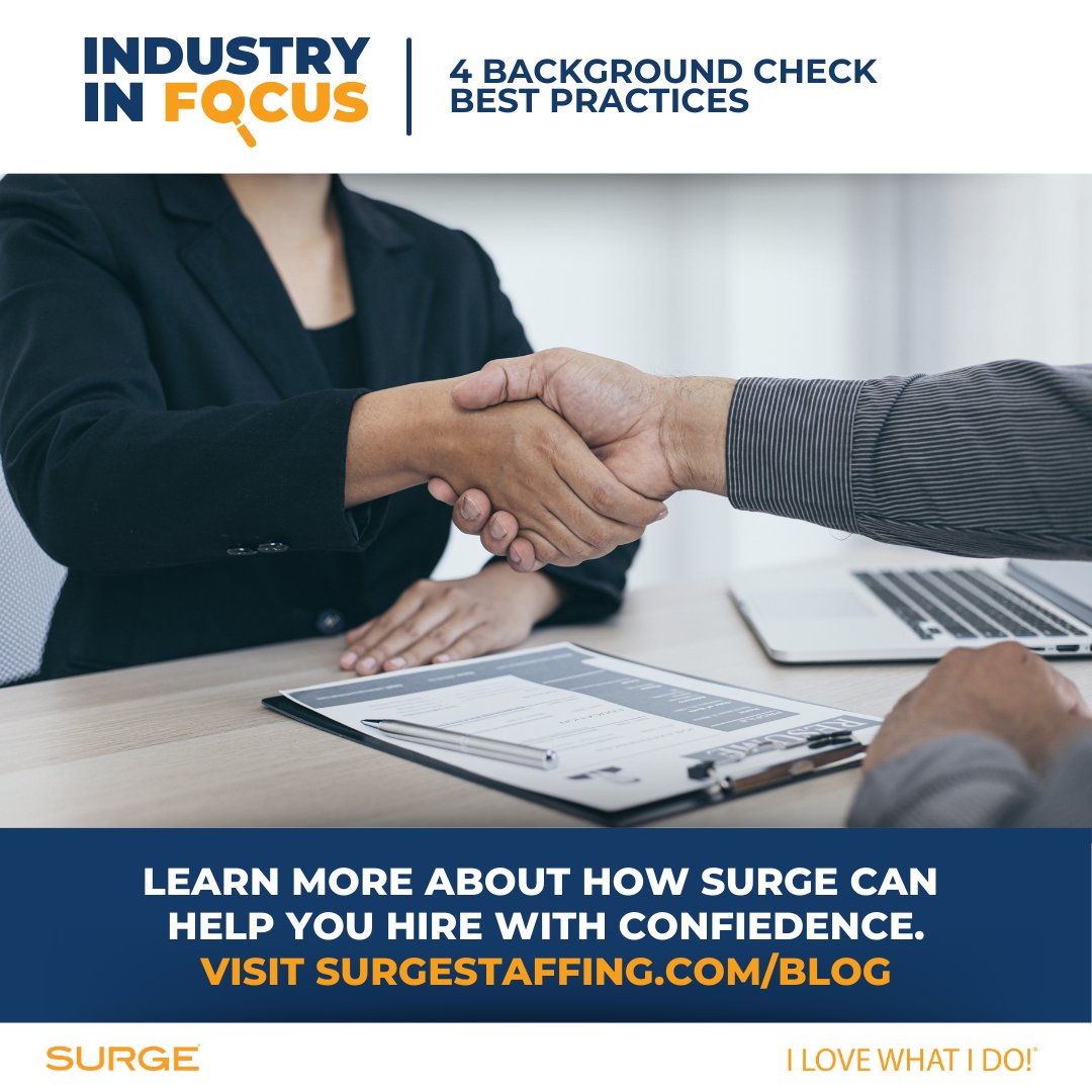 Reduce potential risk when conducting job candidate background checks. Protect employee rights and your business.

Read >> surgestaffing.com/blog/backgroun…

#SurgeStaffing #ILoveWhatIDo #EmployeeScreening #BackgroundCheck #BestPractices #VettingCandidates #WorkforceSolutions #Privacy
