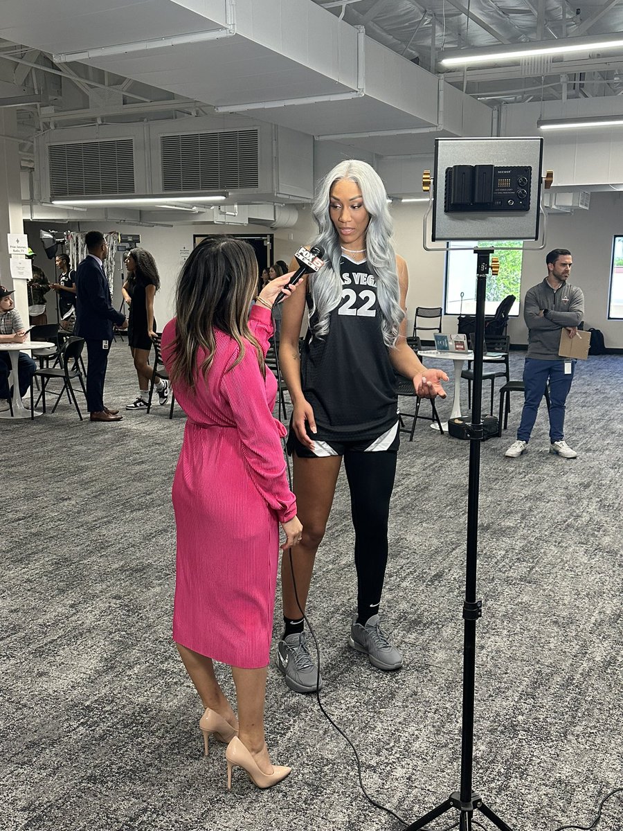 Aces Media day. @_ajawilson22 rocking the Silver hair to match the new uniforms. #ALLINLV #Aces @LVAces @Str8BetSports #LasVegas #WNBA