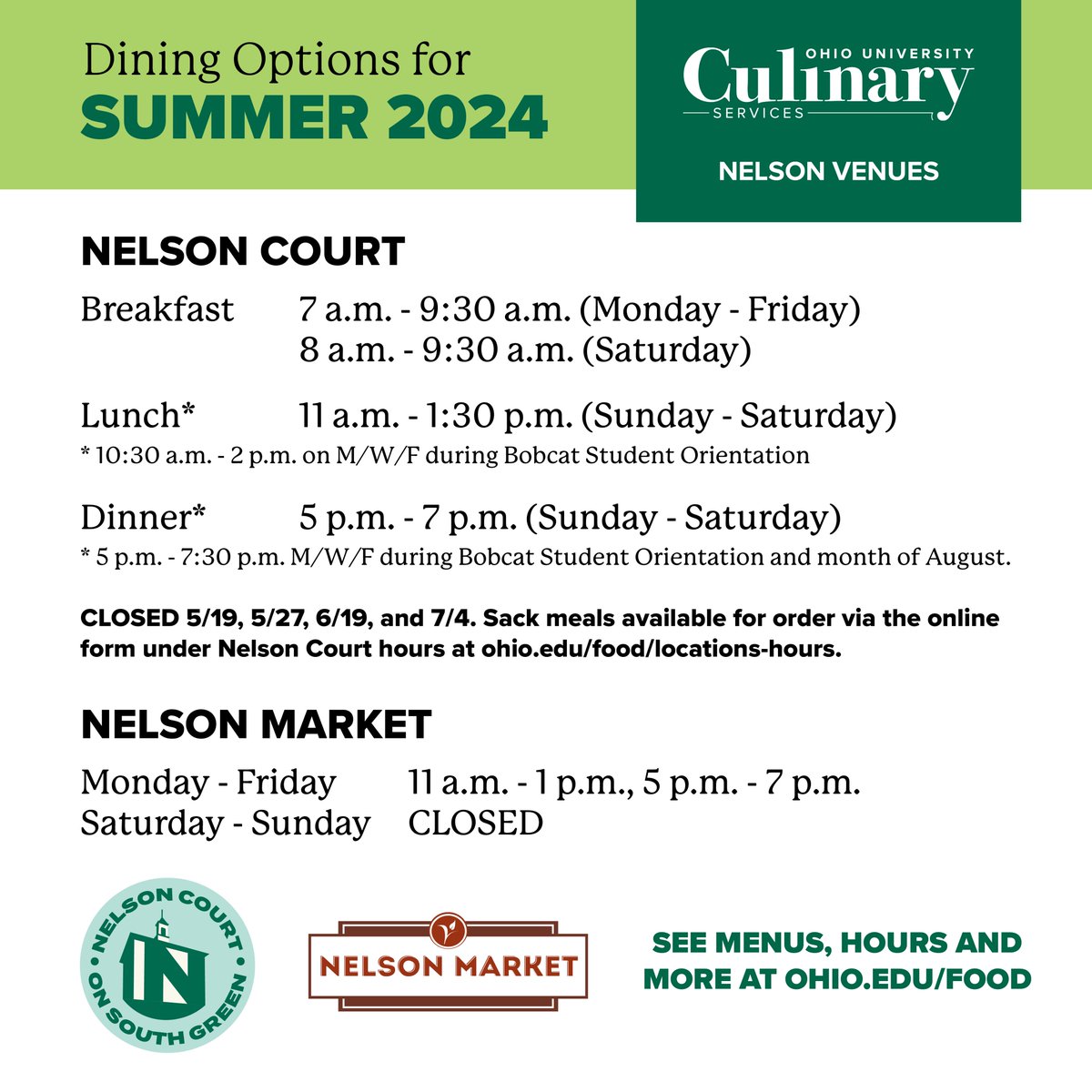 OHIO is open this summer for a quick bite or a study break. Check out our hours of operation and enjoy the ☀️ with us.

#thrive #ohiofood #ohioeats #athensohio #ohiouniversity #summer