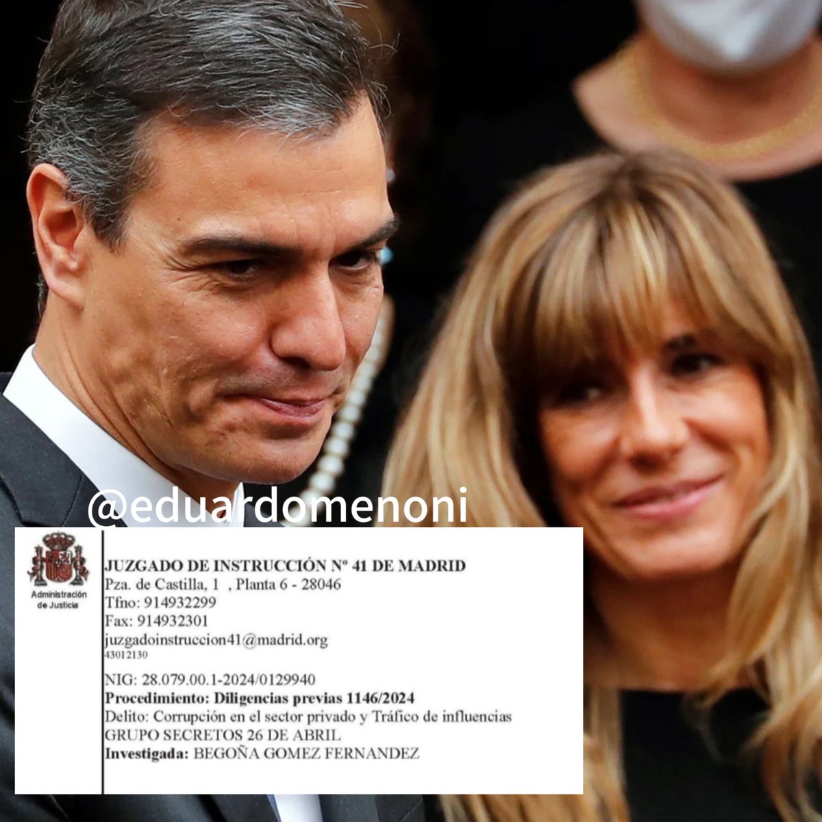 🚨| ÚLTIMA HORA.
BEGOÑA GÓMEZ esposa del comunista Pedro Sánchez en España YA ESTÁ IMPUTADA POR LOS DELITOS DE TRÁFICO DE INFLUENCIAS Y CORRUPCIÓN EN LOS NEGOCIOS. 🇪🇸 ¿Apoyas que este comunista salga del poder en España y de paso a los patriotas?