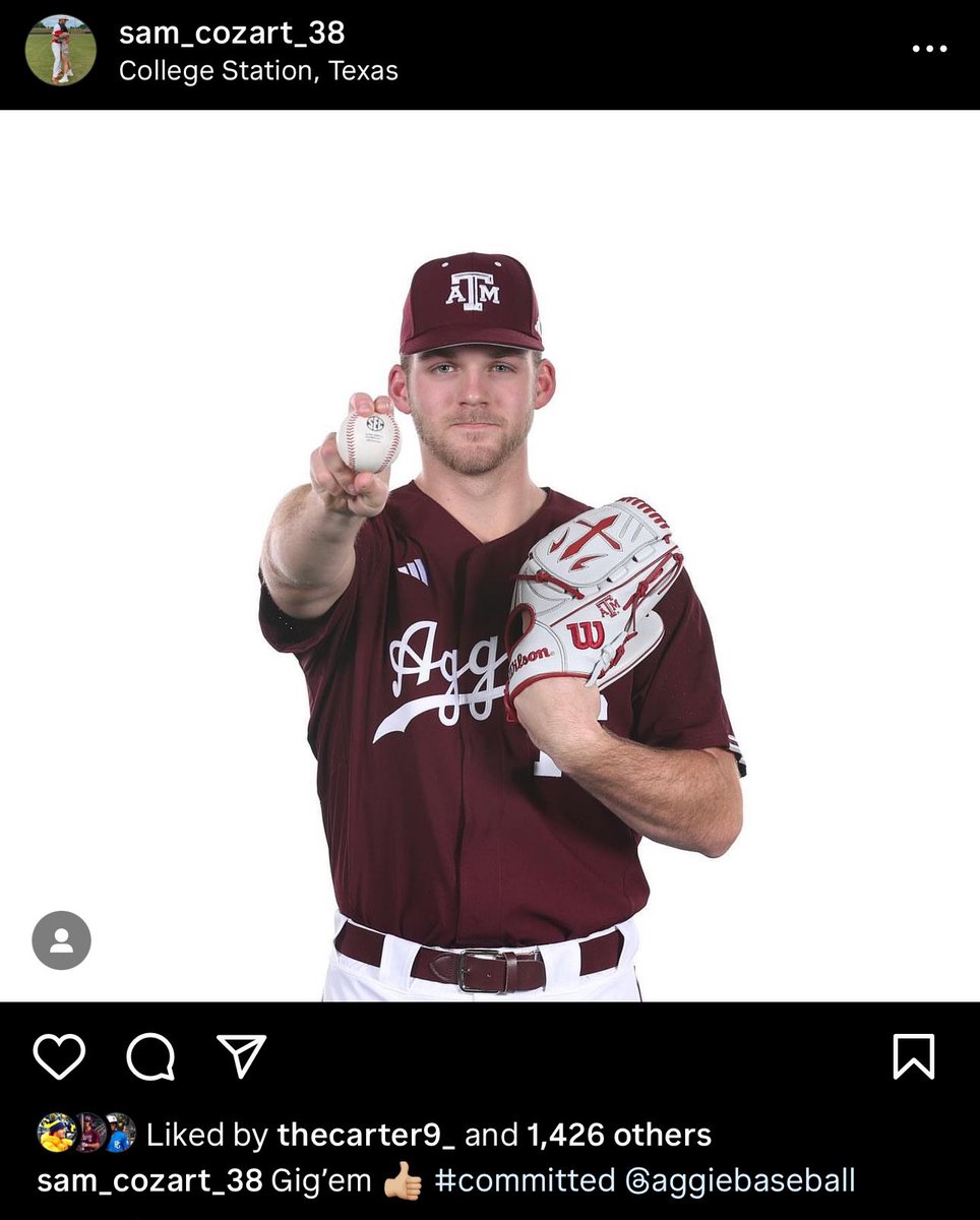 Quite literally a huge pick up here for #GigEm as they pick up 6-7/240 2025 RHP Sam Cozart (NC). Intimidating presence w/ refined command of entire arsenal, up to 94 mph on heater. Can work to all 4 quads w/ intent, mix/match. 3️⃣ time #Festivaler. #25 in ‘25. #TAMU