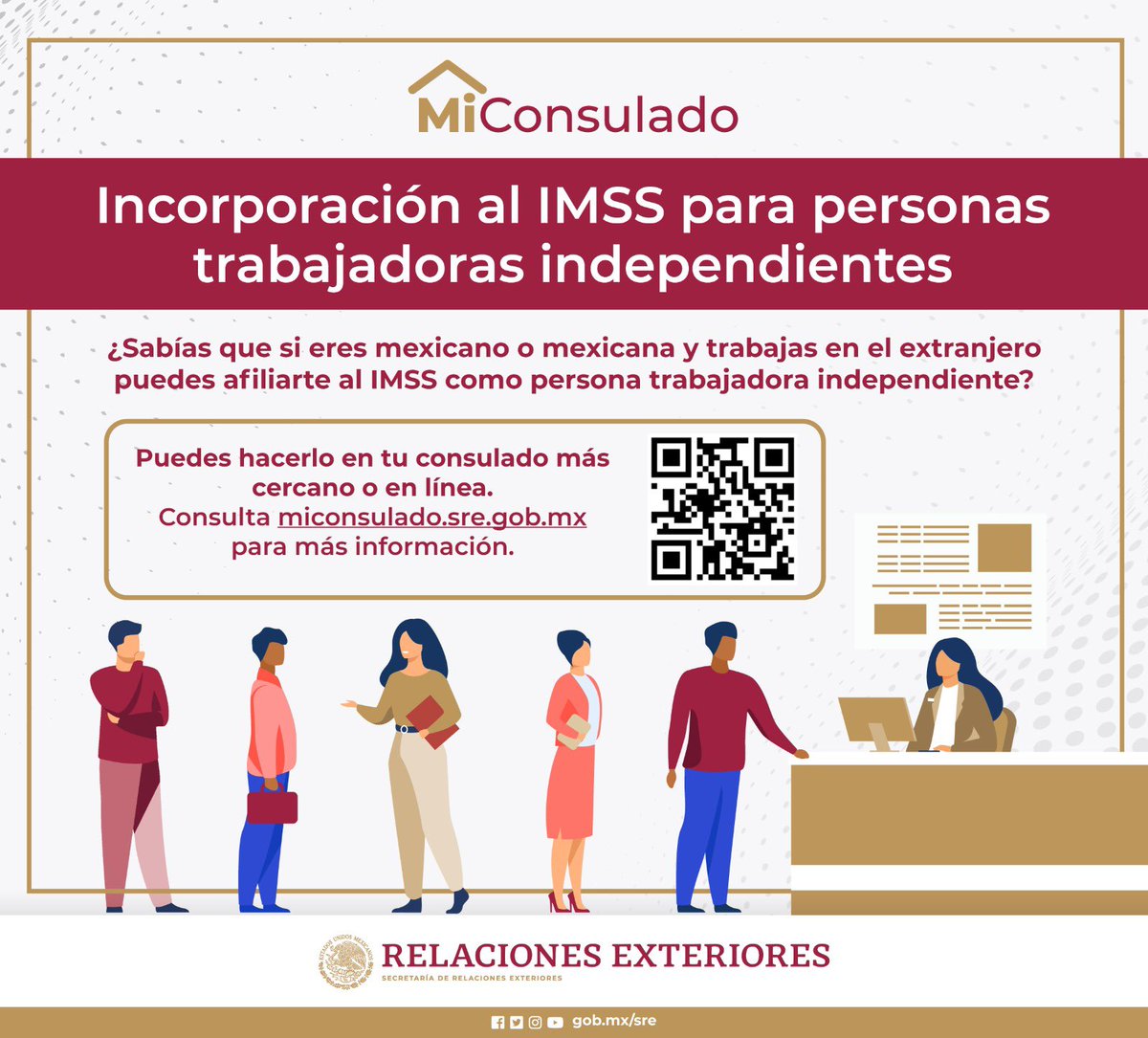 ¿Sabías que si eres mexicano y trabajas en el extranjero puedes afiliarte a @Tu_IMSS como persona trabajadora independiente? 

Consulta miconsulado.gob.mx para mayor información 

#AcércateATuConsulado #MiConsulado #ComunidadMexicana